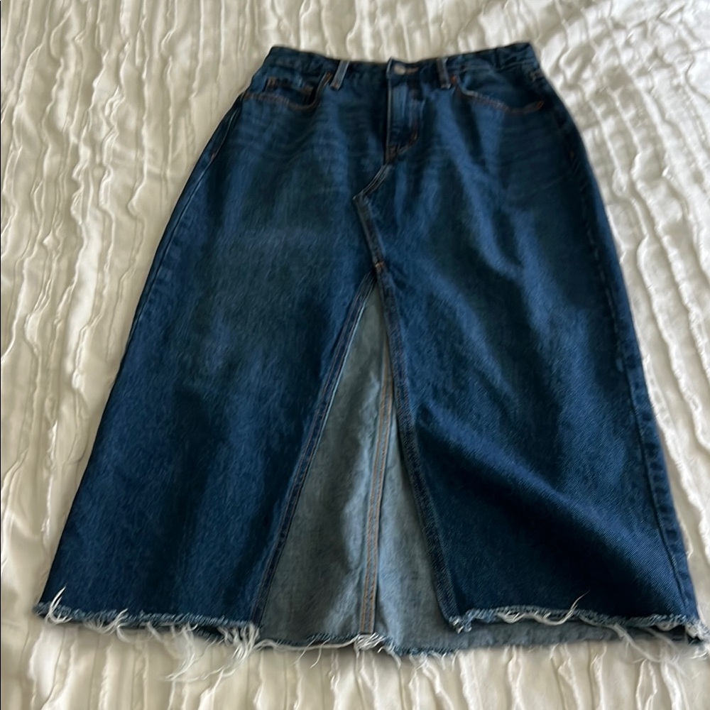 Old Navy Dark Blue Denim A-Line Midi Skirt